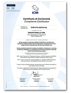 Certificazione F-Gas per Zarantonello Srl - Vicenza